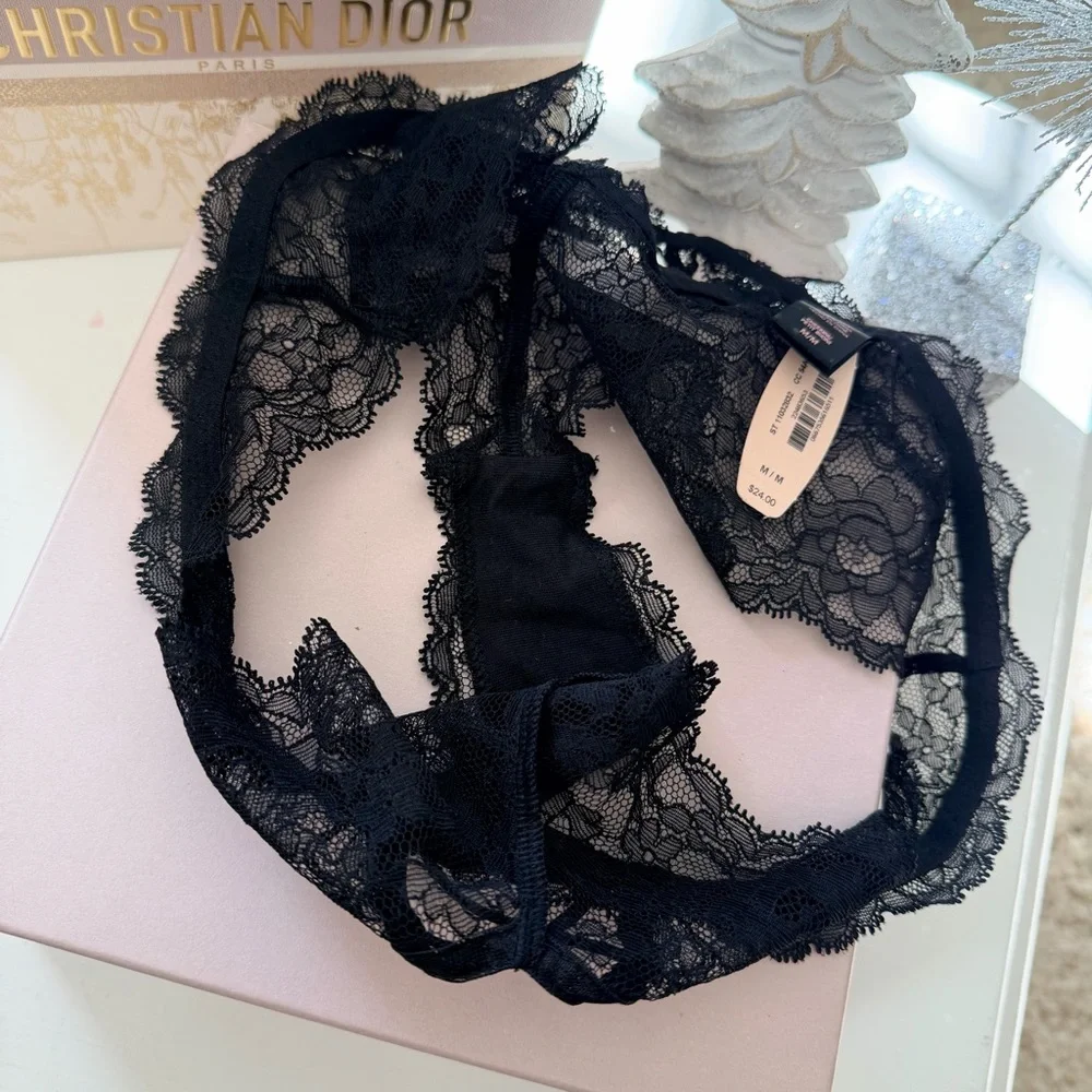 2014 Victoria’s Secret Floral Lace Cheekini See Through Criss Cross Panty Medium